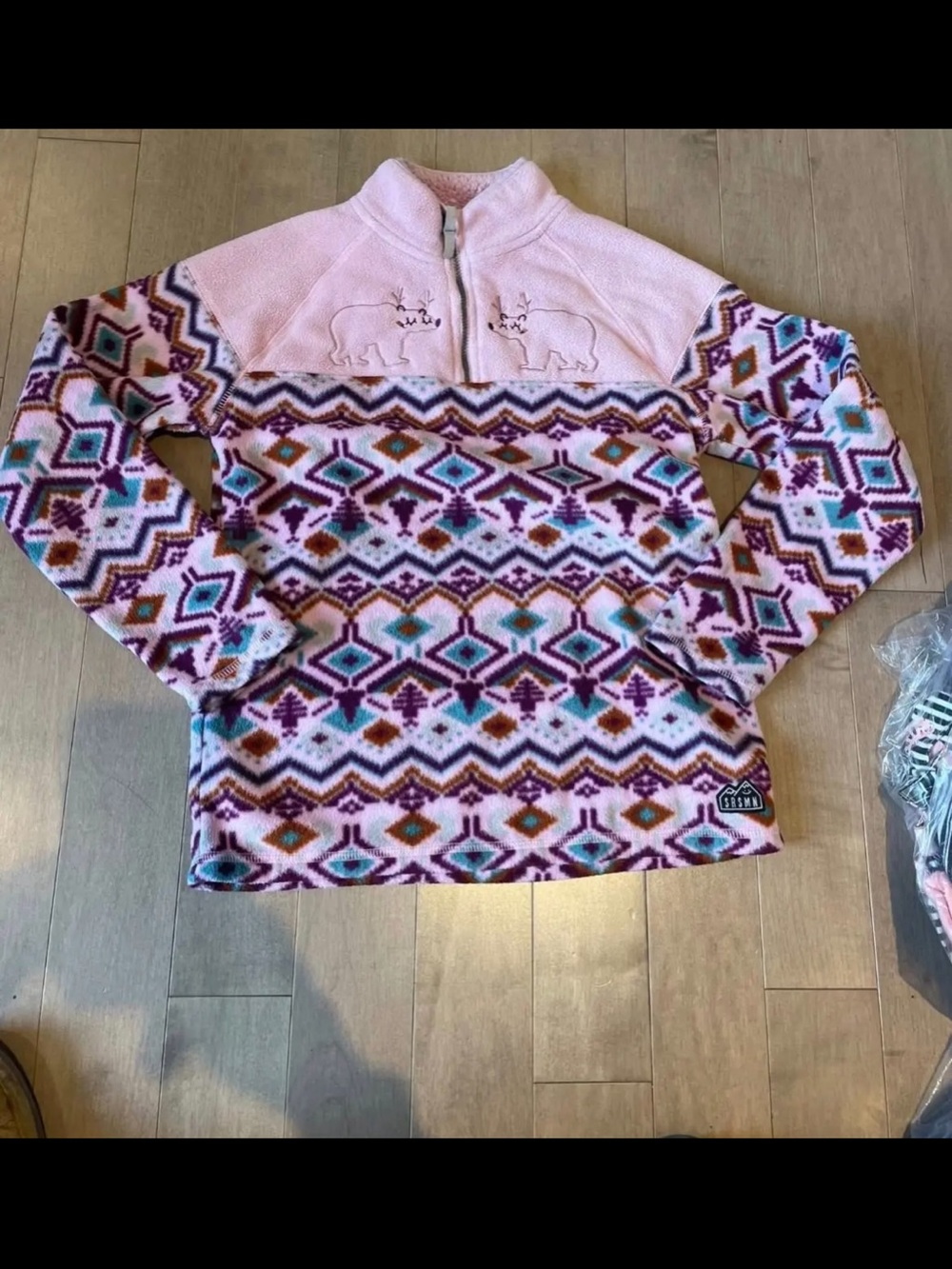 Souris mini Girls' polar fleece Pink Patterned Quarter-Zip Pullover - size 10